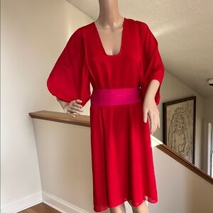 Red Dress with Pink Belt